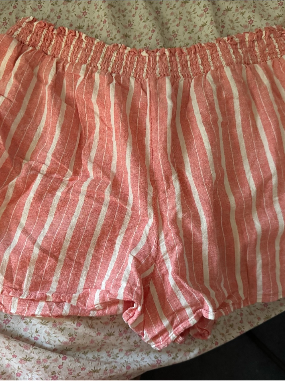 aerie Pink and White Striped High-Waist Shorts